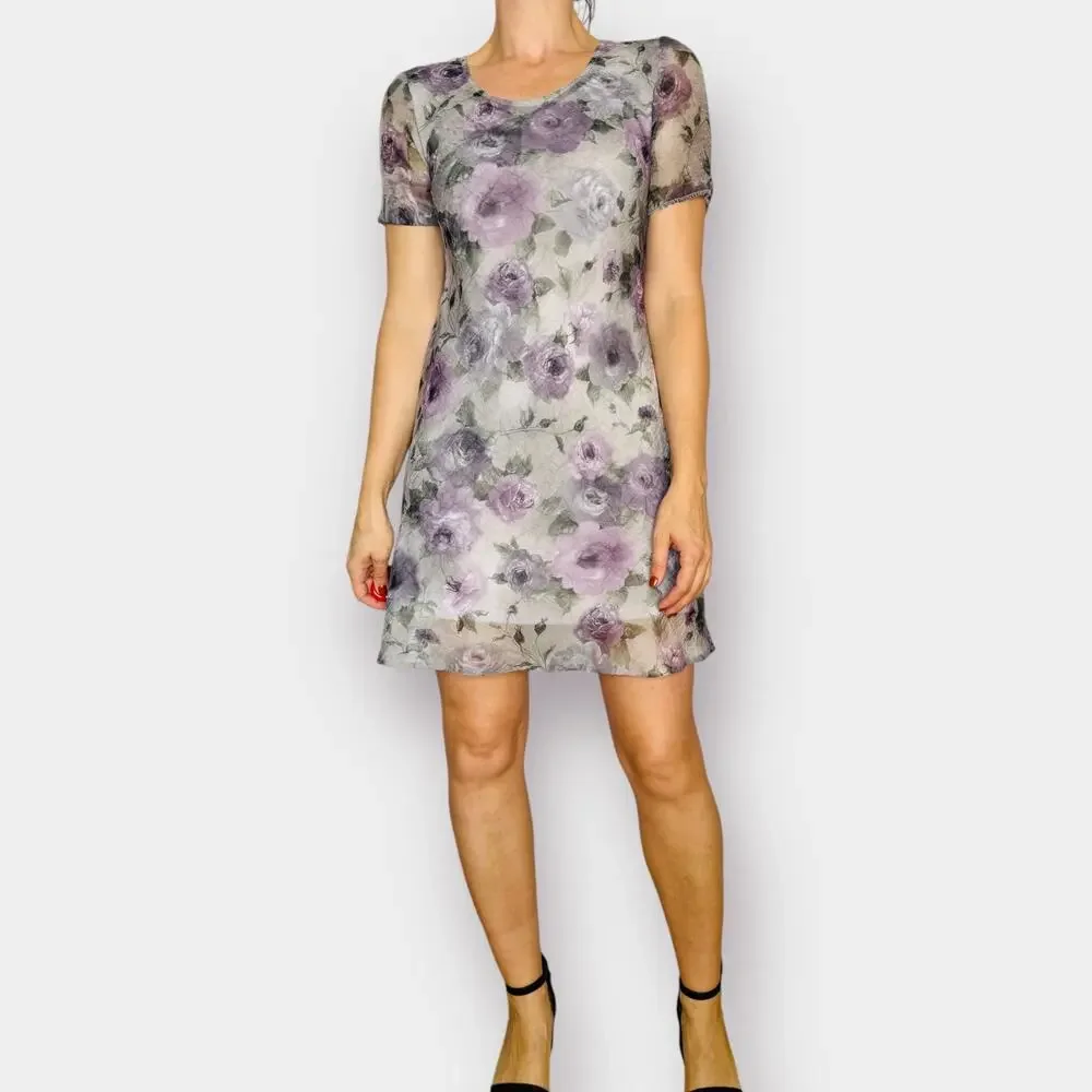 90s Dressbarn Gray and Lavendar‎ Dress